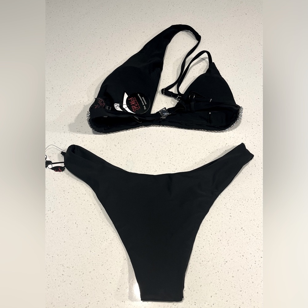 Hot Miami Styles black bikini with rhinestones size small